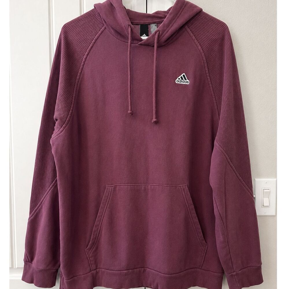 Adidas Women’s Large Mauve Purple Pullover Hoodie Ribbed Sleeve Kangaroo Pocket